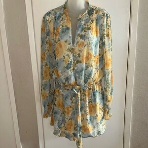 XL Floral Print Jumpsuit in Blue and Yellow